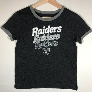 NFL Team Apparel Girl's 14/16 Black Raiders Short Sleeve Ringer T-Shirt